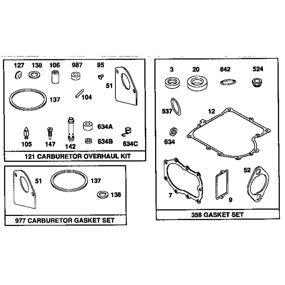Gasket Sets Diagram and Parts List for 259700-259799 0102 Briggs and Stratton Engine